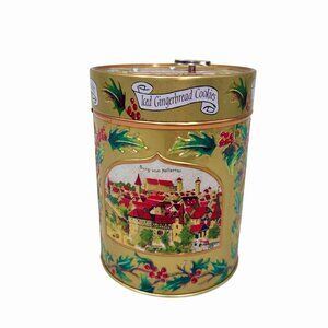 VTG LAMBERTZ AACHEN GOLD DCORTIVE MUSIC BOX TIN HAVE YRSLF MERRY LTTLE CHRISTMAS